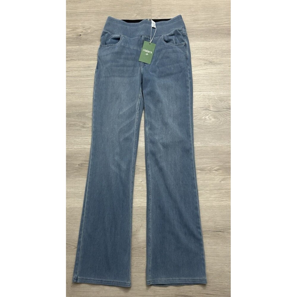 Halara Denim Pants Womens Blue Wide Leg Pull On High Waisted Stretch small